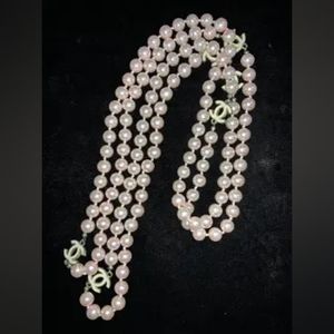 Pink Glass Pearl CC Rope Necklace
